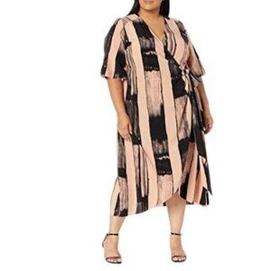 Seven7 Melissa McCarthy Womens Maxi Wrap Dress Tan Black Stripe Pockets Plus 3X